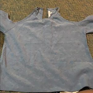 Off the shoulder blue jean shirt